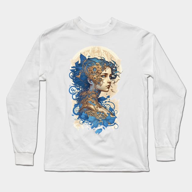 Steampunk Golden Woman 2 - A fusion of old and new technology Long Sleeve T-Shirt by SMCLN